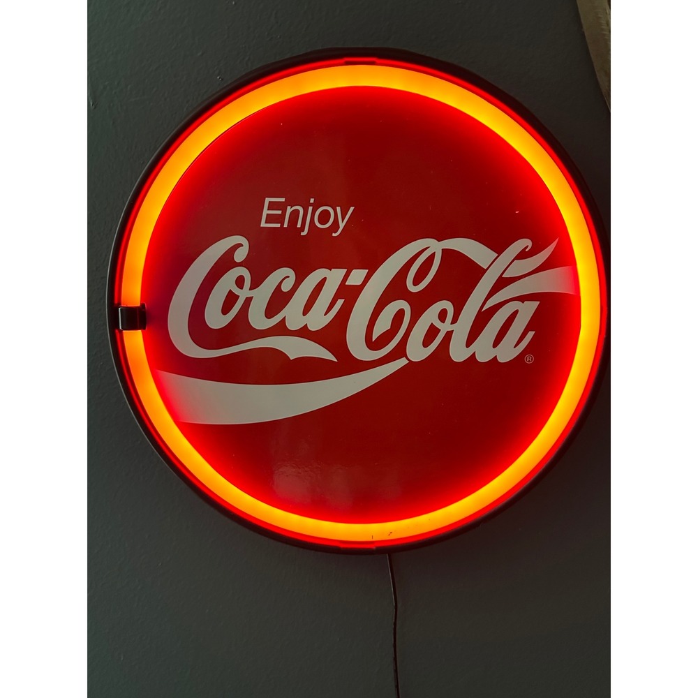 Coca-Cola LED Neon Style Light Up Wall Sign Red Circular 12 Inch Home Bar Decor